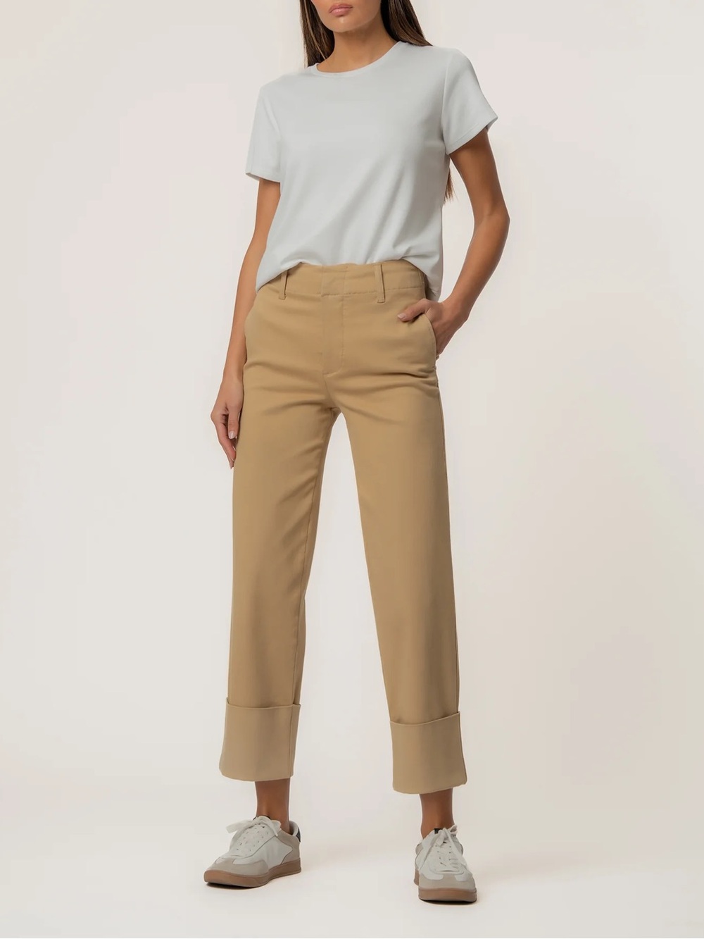 Kut from the Kloth Cropped Cuff Pants in Tan